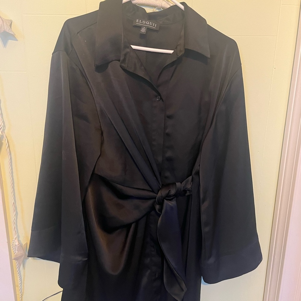 Black satin eloquii shirt dress